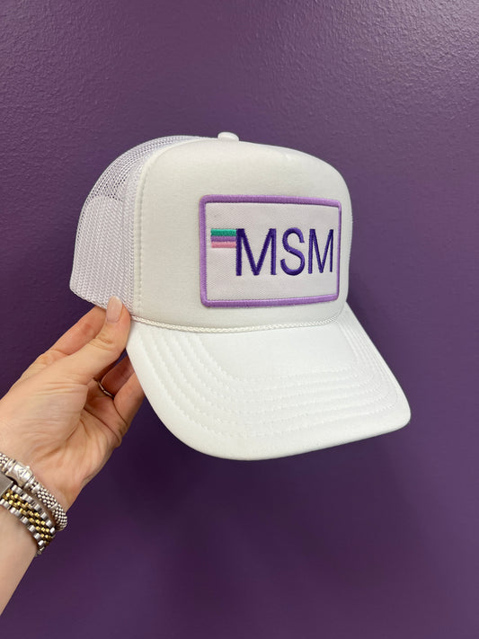 "MSM" White Trucker Hat w/ Patch