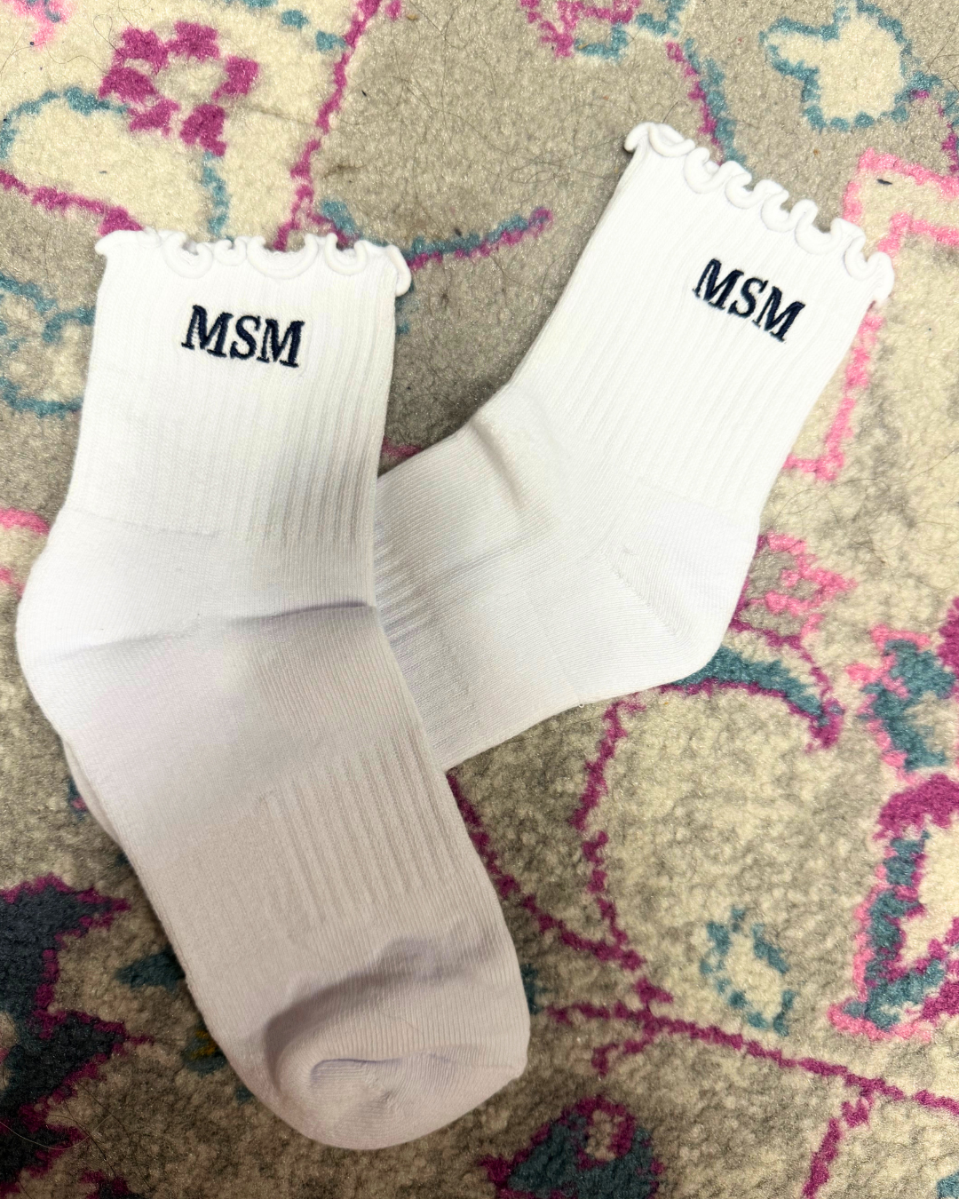 "MSM" Embroidered Ruffle Socks