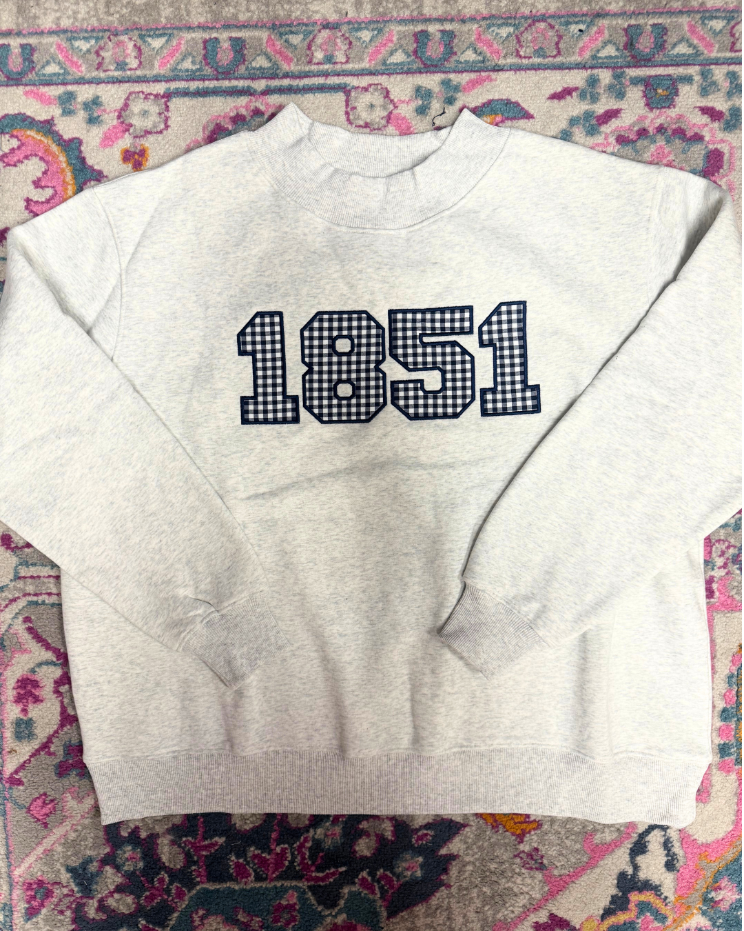 "1851" Mockneck in Gray/Navy Gingham