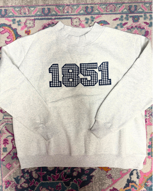 "1851" Mockneck in Gray/Navy Gingham