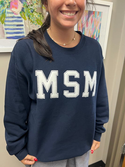 "MSM" Applique Sweatshirt in Navy/White