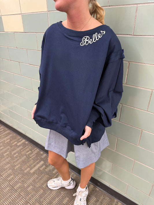 "Belles" Navy Oversized Sweatshirt