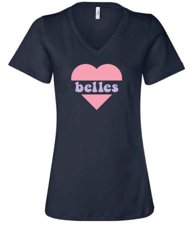 "Belles" Heart V-Neck in Navy