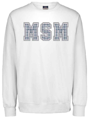 "MSM" Applique Sweatshirt in White/Houndstooth