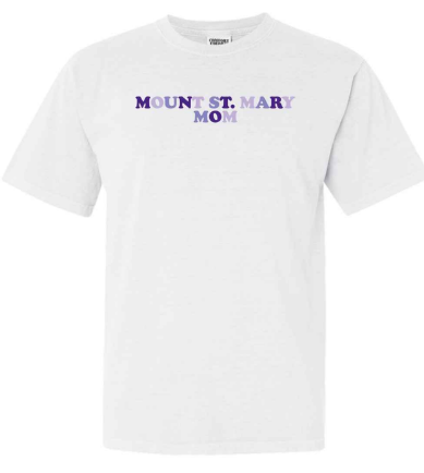 "Mount St. Mary Mom" Tee in White/Multi-Purple