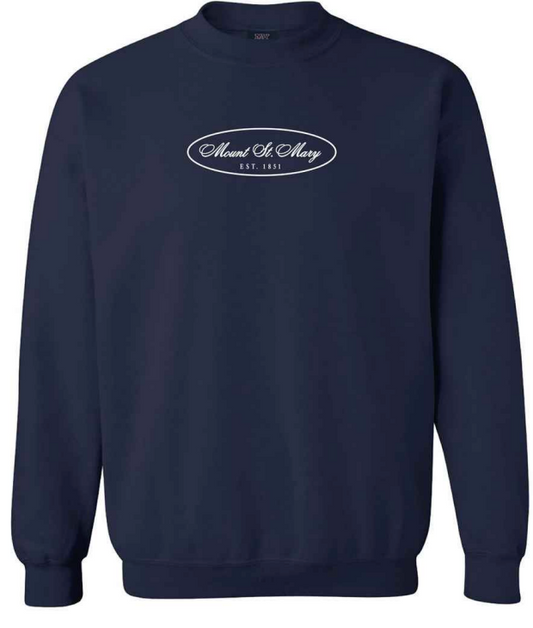 "Mount St. Mary" Cursive Sweatshirt in Navy/White
